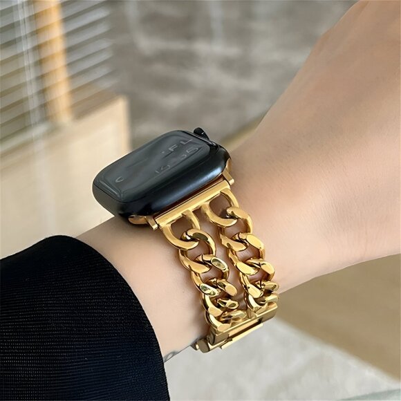 Apple Watch Band Adjustable Stylish Strap Silver Stainless Chain - Gold - Picture 3 of 9